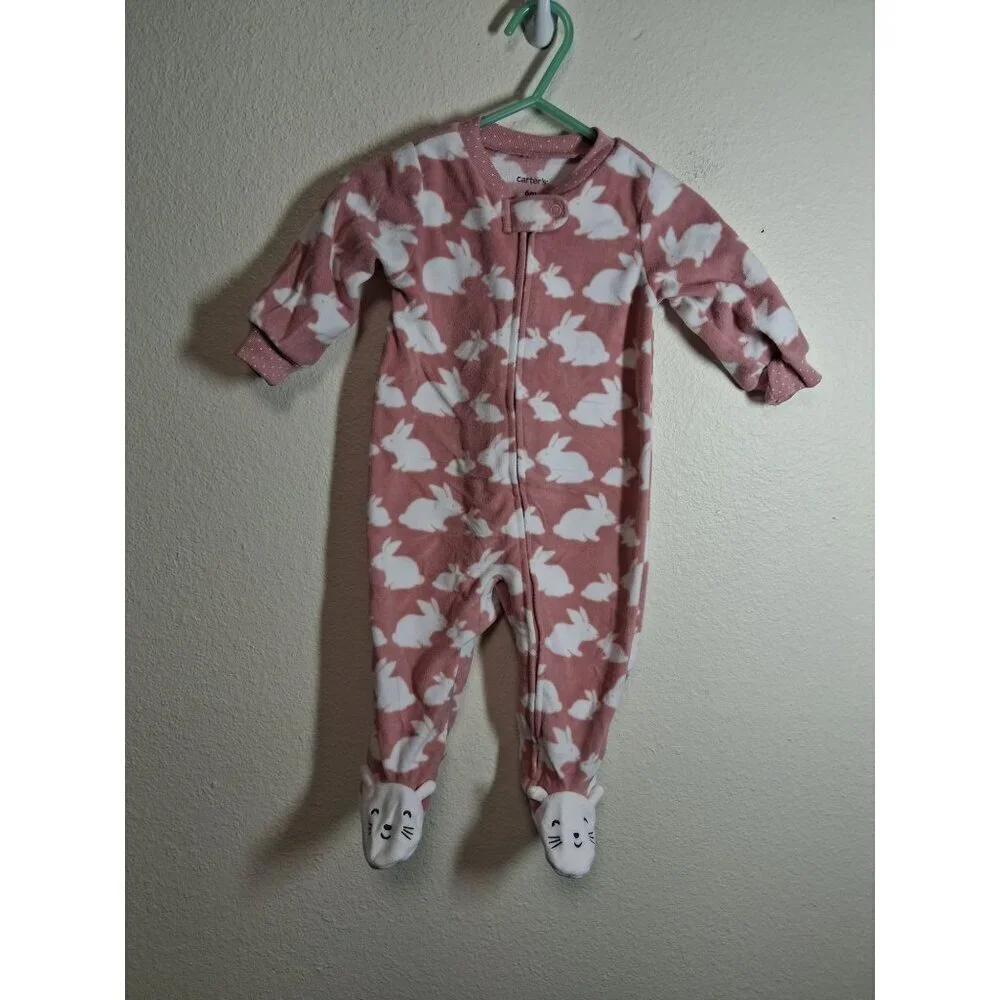 Carters Fleece Pajamas Bunnies Baby Infant Girls 6 Months Pink